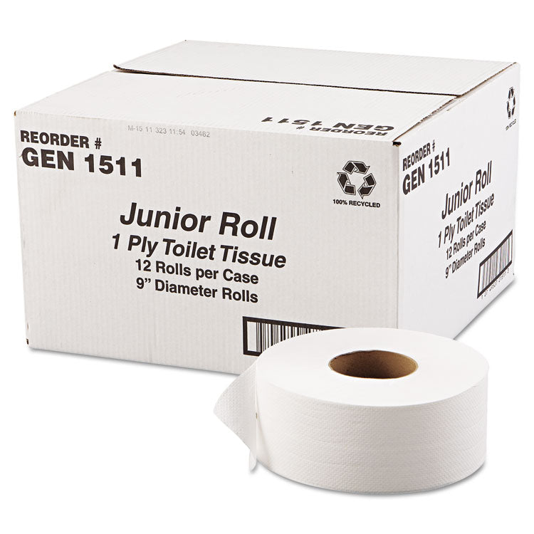 GEN JRT Jumbo Bath Tissue | 9" Diameter | White | 1-Ply | 12 Rolls/Carton