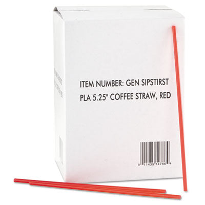 GEN Coffee Stirrer, 5.25”, Plastic, Red/White, 1,000/Box, 10 Boxes/Carton