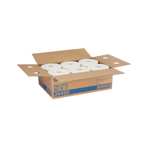 PACIFIC BLUE ULTRA® 8” High-Capacity Recycled Paper Towel Rolls – White | 6 Rolls per Case