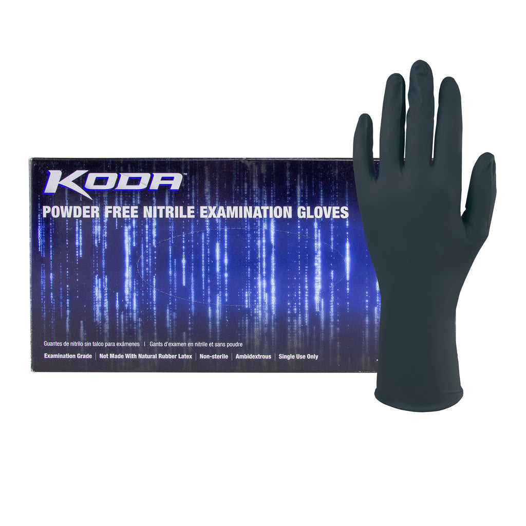 Hospeco KODA® Nitrile Exam Gloves | Powder Free & Latex Free | Black | Size XL | 5.5 mil | 100 Gloves per Box
