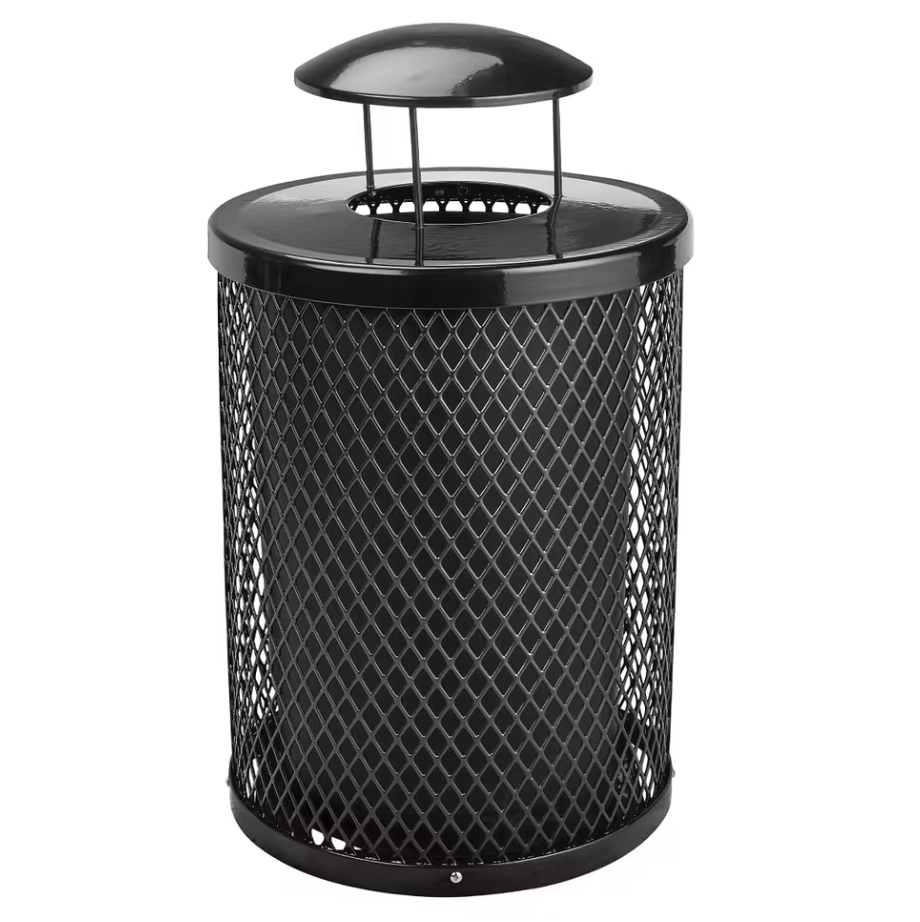 The City™ Series 32-Gallon Outdoor Waste Receptacle with Black Rain Bonnet Lid