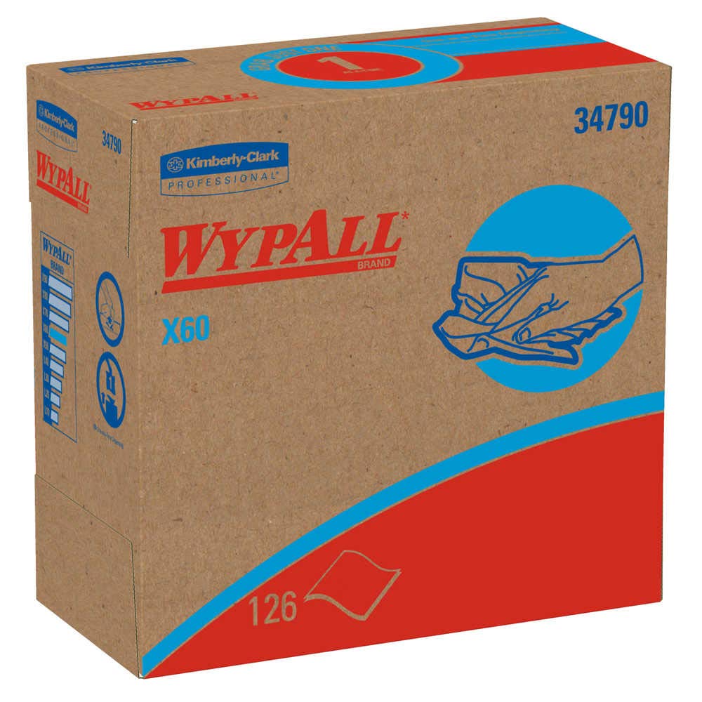 Kimberly-Clark® WypAll® X60 Multi-Task White Hydroknit™ Cloth Wiper | Pop-up Dispenser | 126 sheets | 9.1 in x 16.8 | 34790