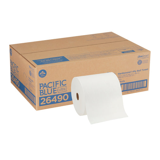 PACIFIC BLUE ULTRA® 8” High-Capacity Recycled Paper Towel Rolls – White | 6 Rolls per Case