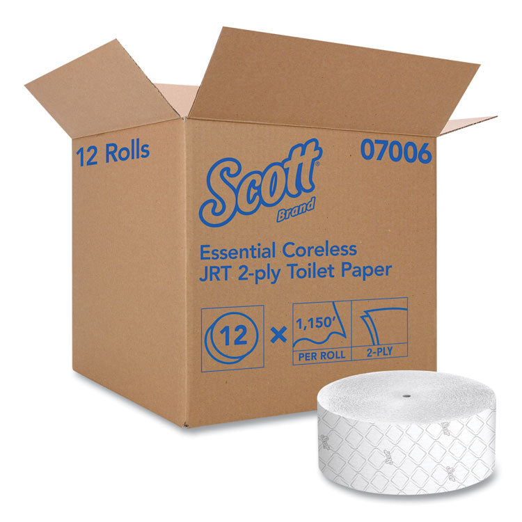 Scott Coreless Jumbo Jr. 2-Ply Toilet Paper by Kimberly-Clark Professional: High-Capacity, Eco-Friendly, Superior Softness - 12 Rolls (Mfr Part #: 07006)
