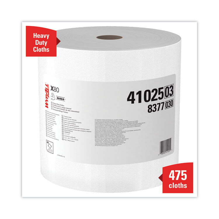 WypAll® PowerClean™ X80 Heavy Duty Cloths, Jumbo Roll - White, 475 Wipers/Roll, 1 Roll/Case