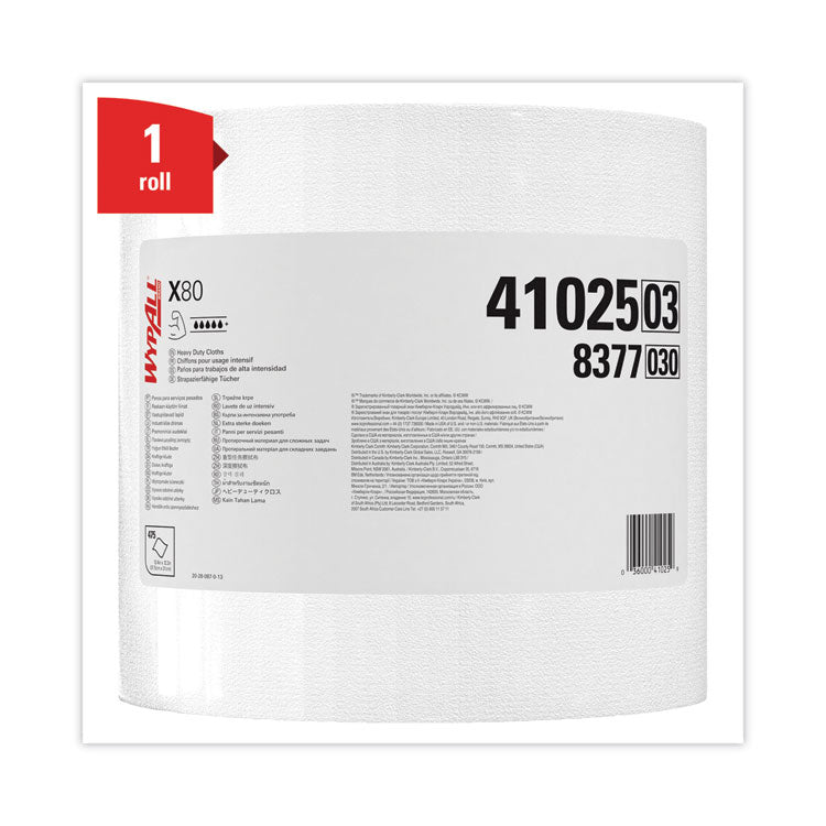 WypAll® PowerClean™ X80 Heavy Duty Cloths, Jumbo Roll - White, 475 Wipers/Roll, 1 Roll/Case