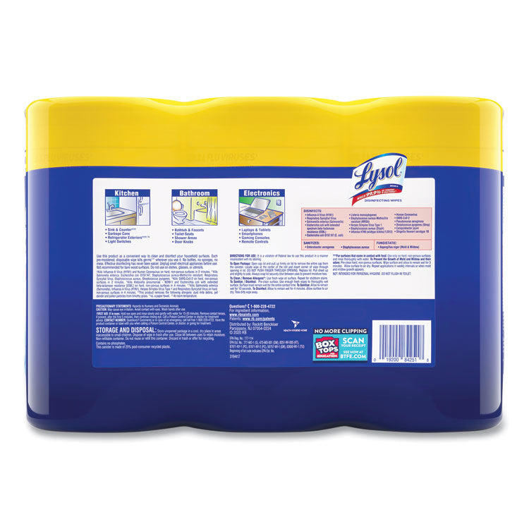 Lysol® Disinfecting Wipes, Lemon and Lime Blossom, 80 Wipes/Canister, 3 Canisters/Pack