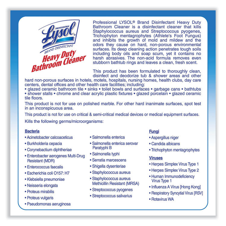 Lysol® Professional Heavy Duty Bathroom Cleaner, 1 gal Bottle, 4 Bottles/Carton