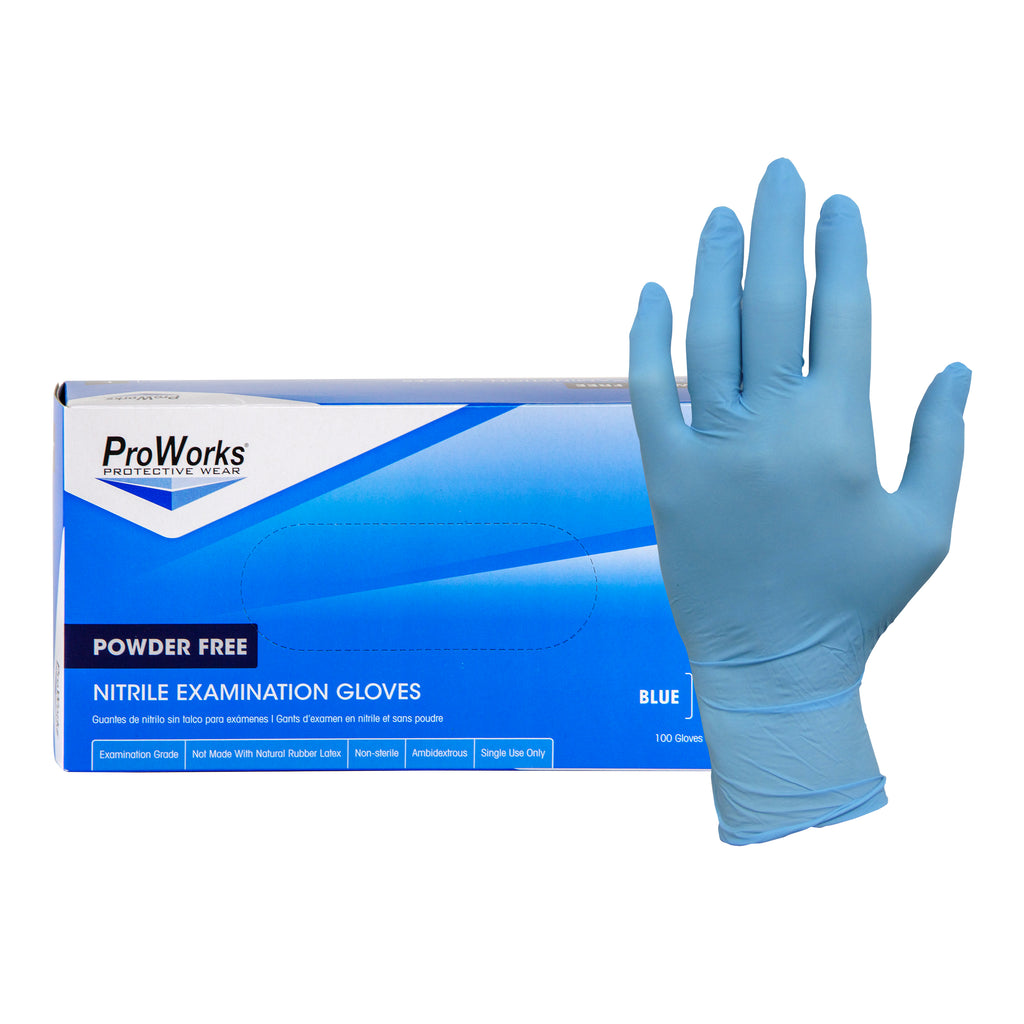 Hospeco® ProWorks® Nitrile Examination Gloves | Powder Free & Latex Free | Blue | 5.5 mil | Size Extra Large | 100 per Box, 10 Boxes per Case