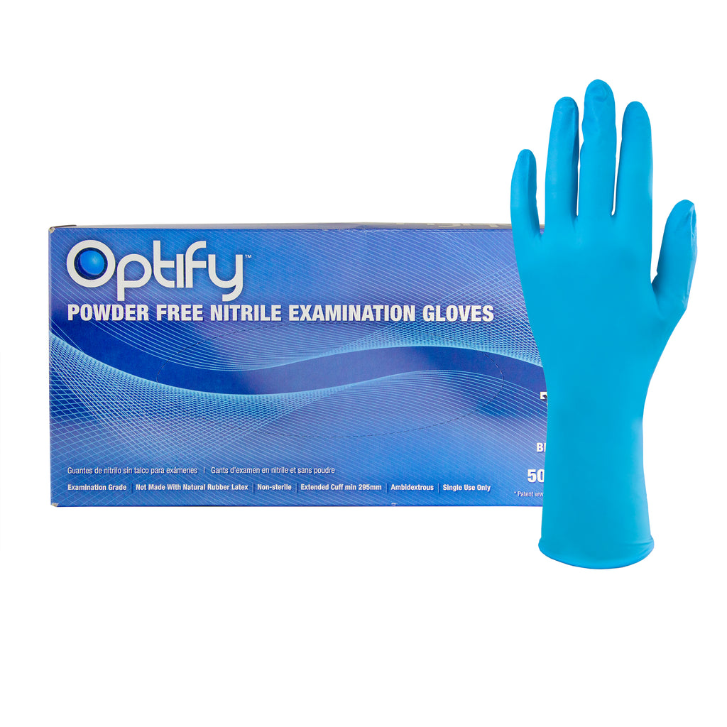 Hospeco® OPTIFY® Nitrile Exam Gloves | Sensitive Skin | Powder Free | Latex Free | 9 mil | Blue | Size Extra Large | 50 Gloves (25 Pairs) per Box