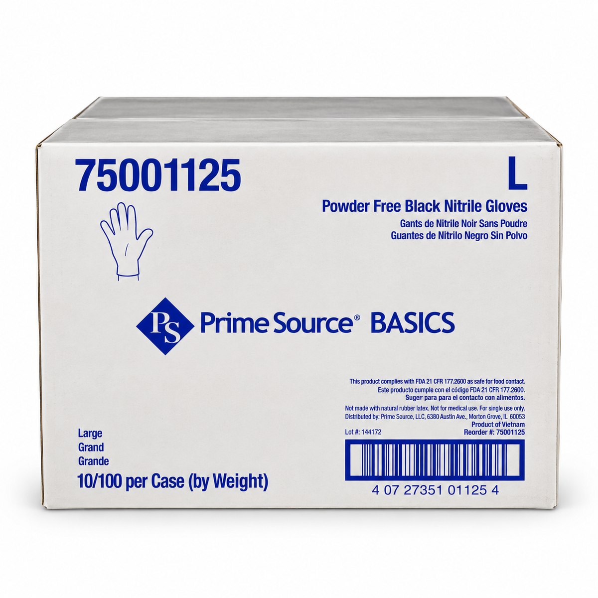 Prime Source® Basics Black Nitrile Gloves | Powder-Free | Case