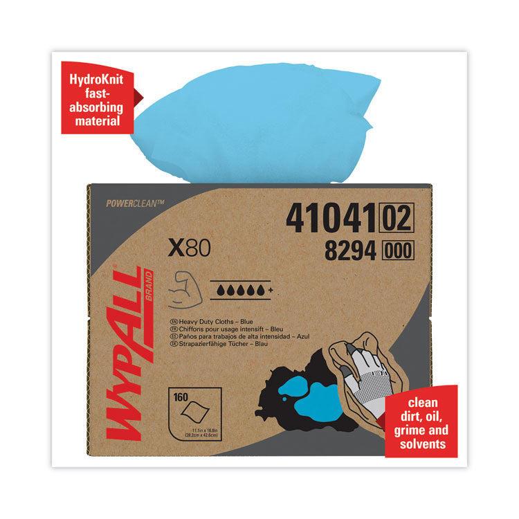 WypAll® X80 Power Clean Heavy Duty Cloth Wipes, Blue, 11.1 x 16.8, 160 Wipers/Box