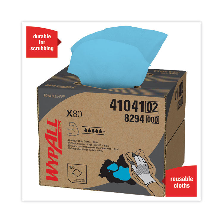 WypAll® X80 Power Clean Heavy Duty Cloth Wipes, Blue, 11.1 x 16.8, 160 Wipers/Box